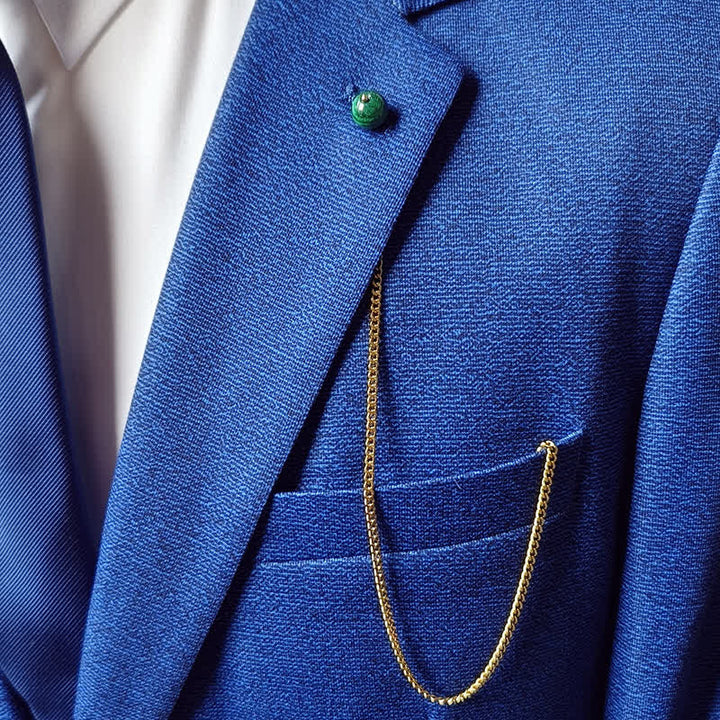 Herren-Anzugbrosche mit 18 Karat vergoldetem Naturstein und hängender Kette