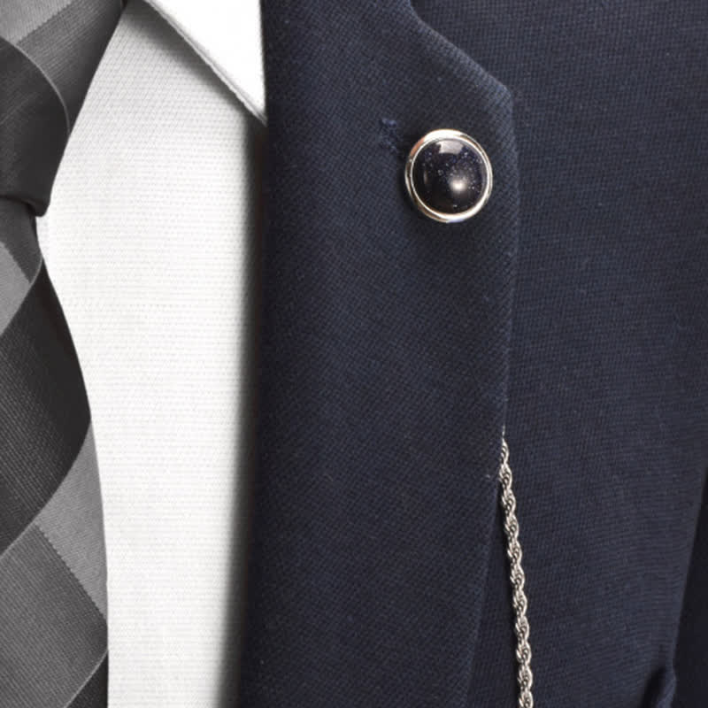 Klassische Reverskette mit natürlichem Edelstein für Herren, Anzugbrosche mit hängender Kette