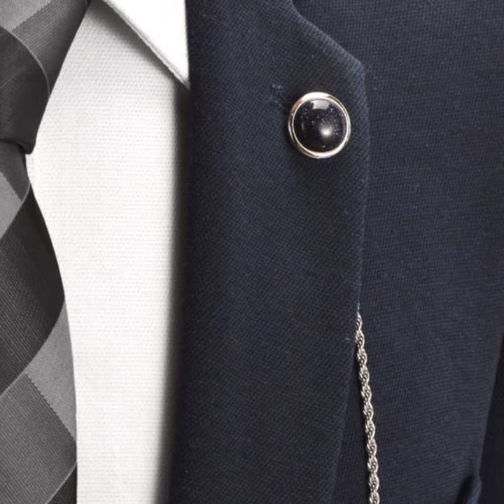 Klassische Reverskette mit natürlichem Edelstein für Herren, Anzugbrosche mit hängender Kette