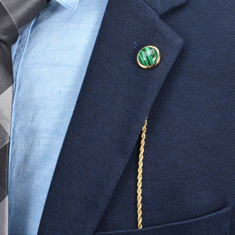 Klassische Reverskette mit natürlichem Edelstein für Herren, Anzugbrosche mit hängender Kette