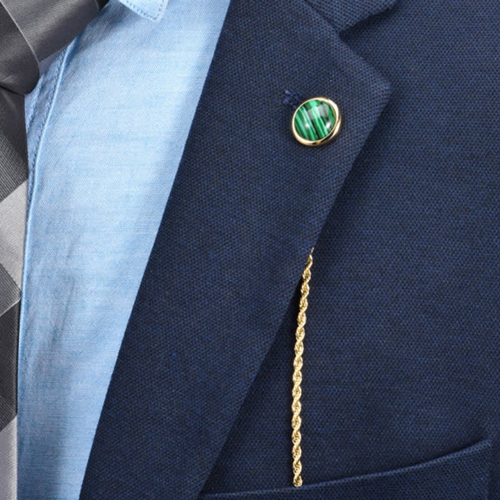 Klassische Reverskette mit natürlichem Edelstein für Herren, Anzugbrosche mit hängender Kette