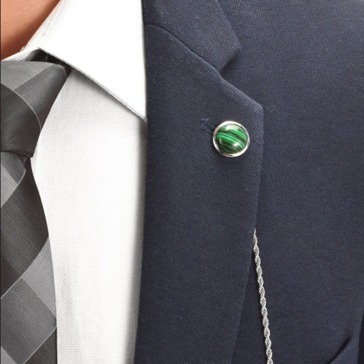 Klassische Reverskette mit natürlichem Edelstein für Herren, Anzugbrosche mit hängender Kette