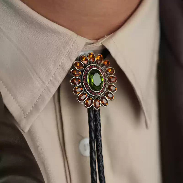 Bolokrawatte mit Blumenmotiv in Solarorange und Grün