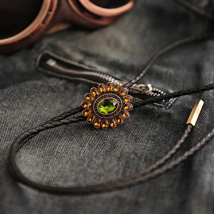 Bolokrawatte mit Blumenmotiv in Solarorange und Grün