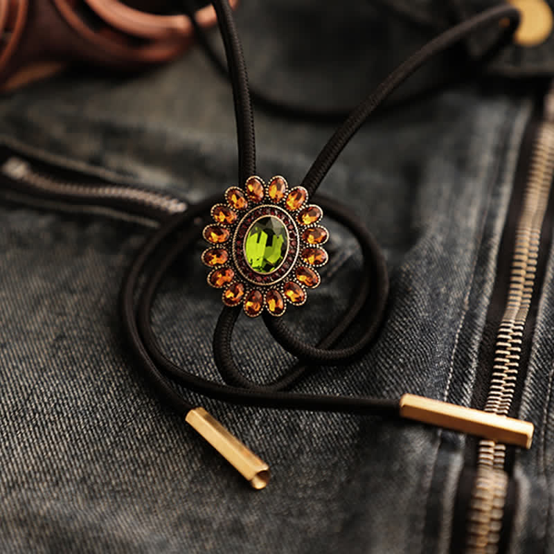 Bolokrawatte mit Blumenmotiv in Solarorange und Grün