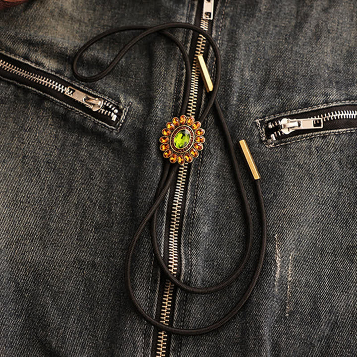 Bolokrawatte mit Blumenmotiv in Solarorange und Grün