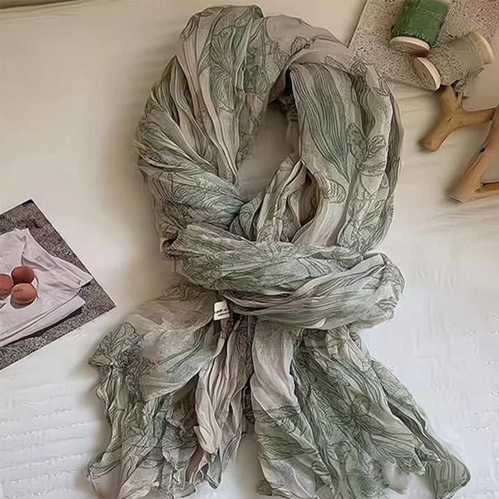 Leichter, dünner Damenschal aus Baumwollleinen mit Blumendruck