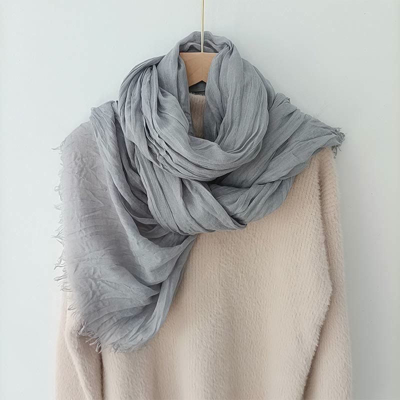 Damen Retro Einfarbig Leichter Dünner Schal Aus Baumwolle Und Leinen