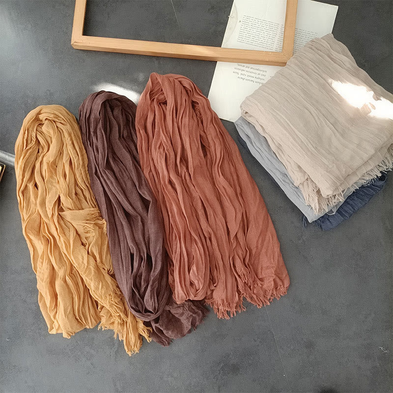 Damen Retro Einfarbig Leichter Dünner Schal Aus Baumwolle Und Leinen
