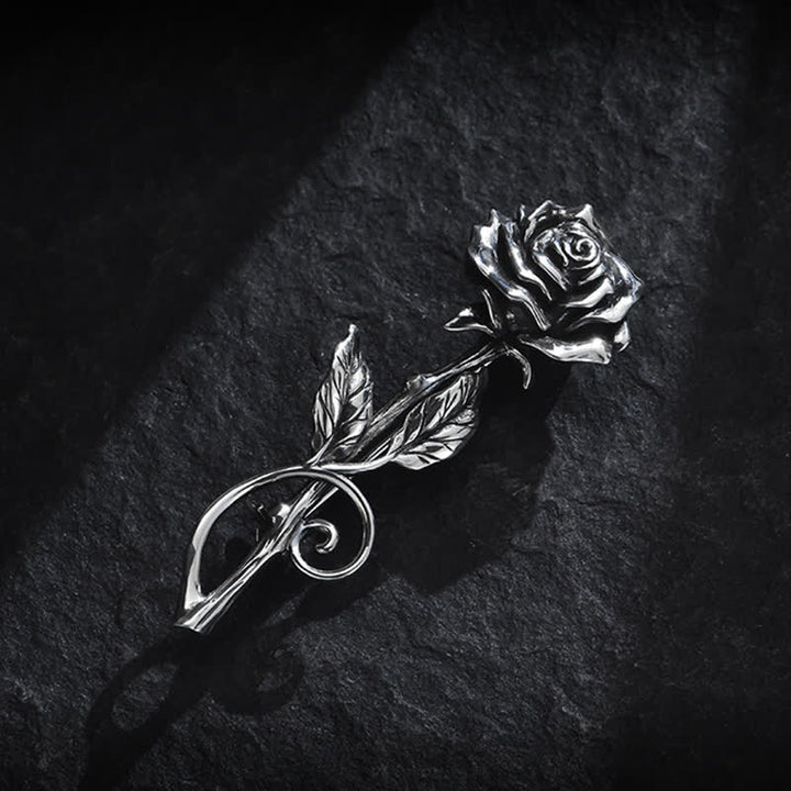 Romantische Herren-Brosche „Gentleman“ mit 3D-Rosenmotiv in Silber