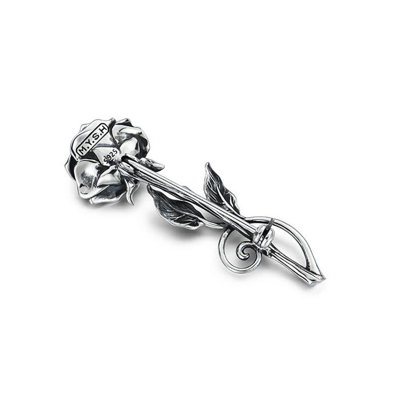 Romantische Herren-Brosche „Gentleman“ mit 3D-Rosenmotiv in Silber