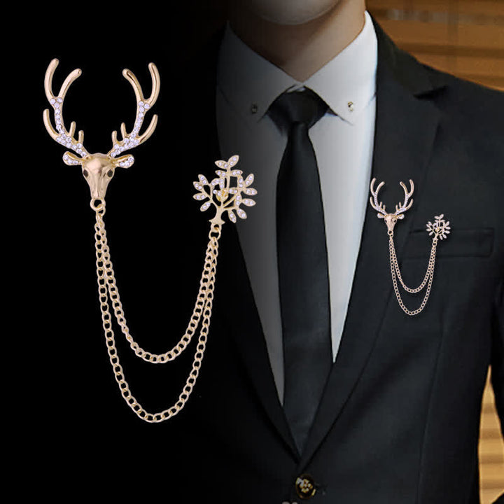 Herren-Anzugbrosche mit Rentier-Doppelkette