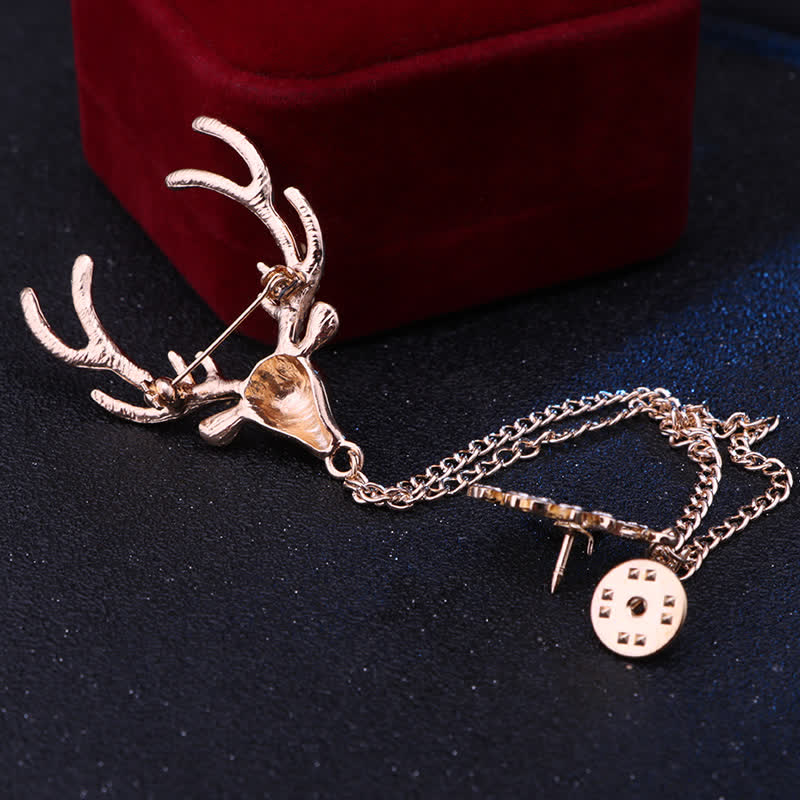 Herren-Anzugbrosche mit Rentier-Doppelkette