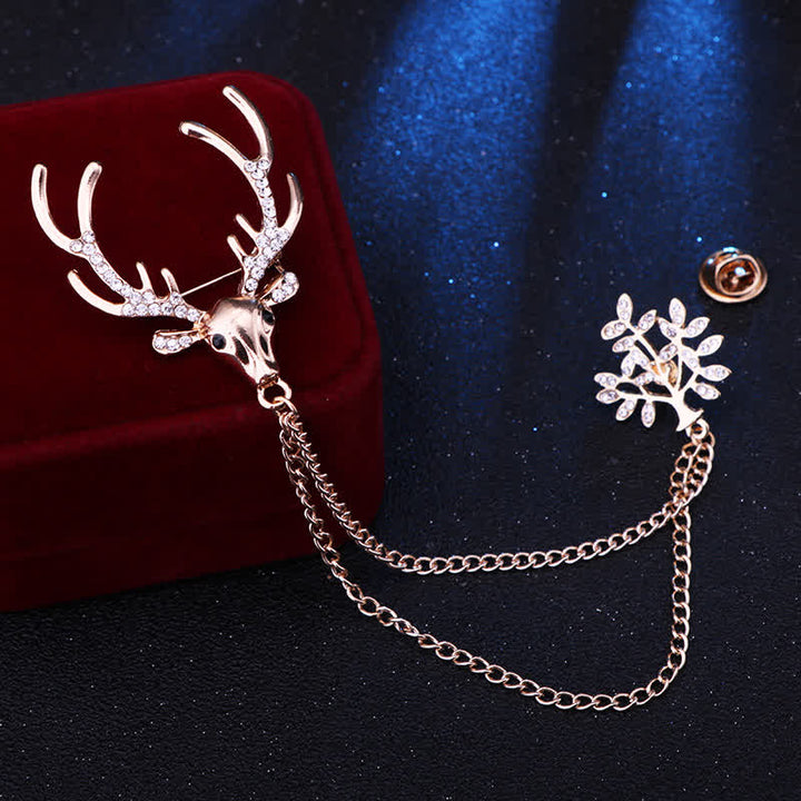 Herren-Anzugbrosche mit Rentier-Doppelkette