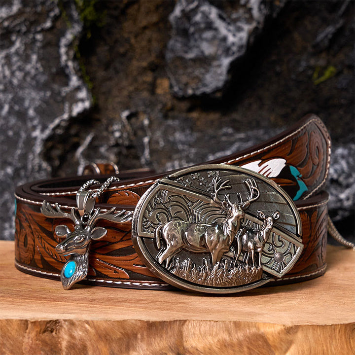 Hirschflagge DIY versteckte Messer Gürtelschnalle mit Elchkopf Anhänger Bundle Set