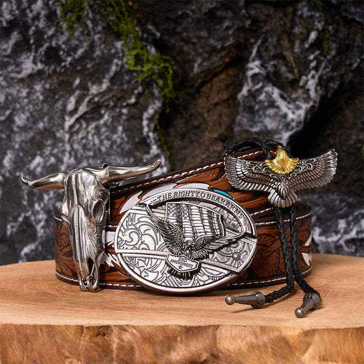 Adlerflagge DIY Gürtelschnalle mit verstecktem Messer und Adler-Bolo-Krawatte-Bundle-Set