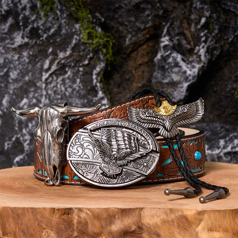 Adlerflagge DIY Gürtelschnalle mit verstecktem Messer und Adler-Bolo-Krawatte-Bundle-Set