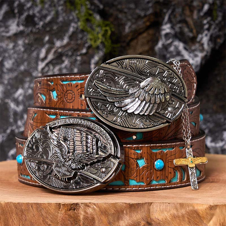 Adlerflügel DIY versteckte Messer Gürtelschnalle mit Adlerkreuz Halskette Bundle Set