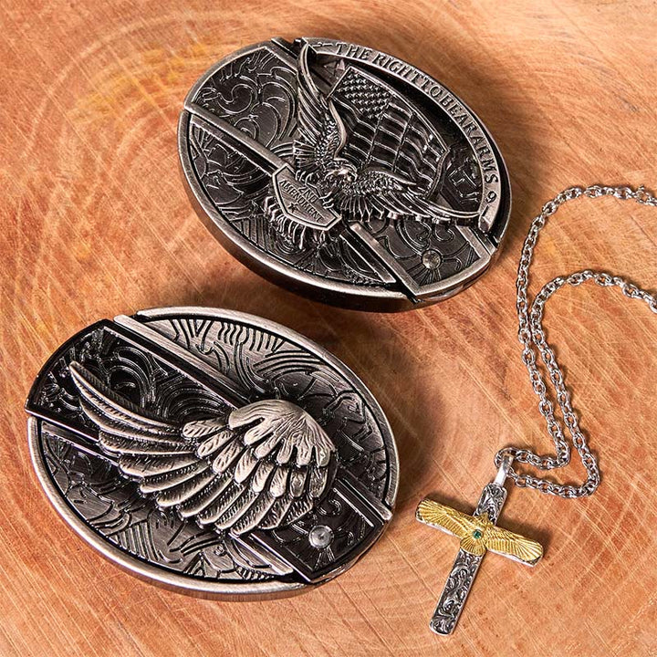 Adlerflügel DIY versteckte Messer Gürtelschnalle mit Adlerkreuz Halskette Bundle Set