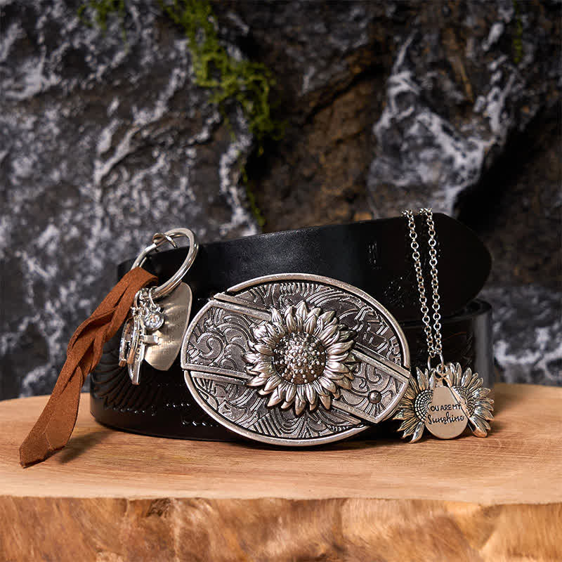 Western Sunflower DIY Verstecktes Messer Gürtelschnalle Halskette Schlüsselanhänger Bundle Set