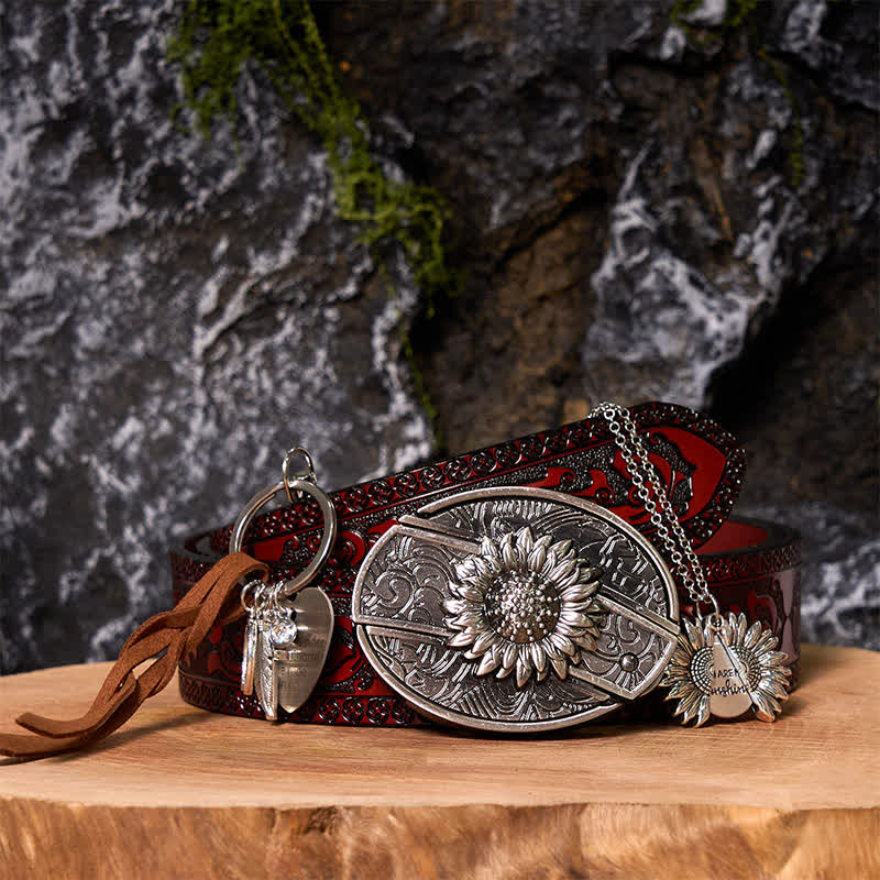 Western Sunflower DIY Verstecktes Messer Gürtelschnalle Halskette Schlüsselanhänger Bundle Set