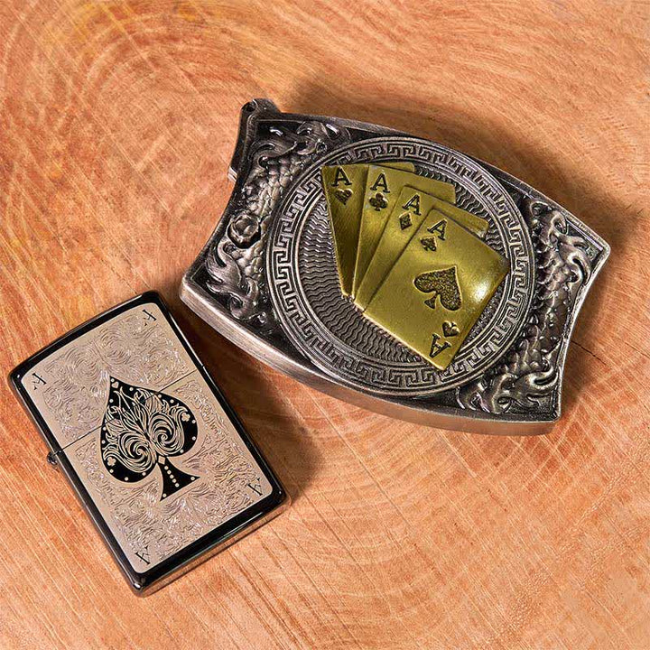 Poker Ace DIY Verstecktes Messer Gürtelschnalle Black Ice Feuerzeug Bundle Set