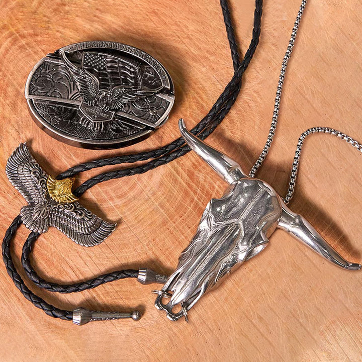 Adlerflagge DIY Gürtelschnalle mit verstecktem Messer und Adler-Bolo-Krawatte-Bundle-Set