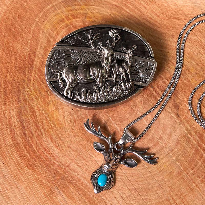 Hirschflagge DIY versteckte Messer Gürtelschnalle mit Geisterziegenring Bundle Set