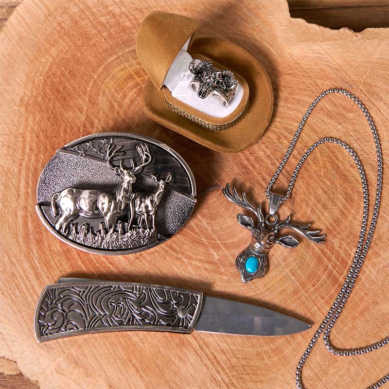 Hirschflagge DIY versteckte Messer Gürtelschnalle mit Geisterziegenring Bundle Set