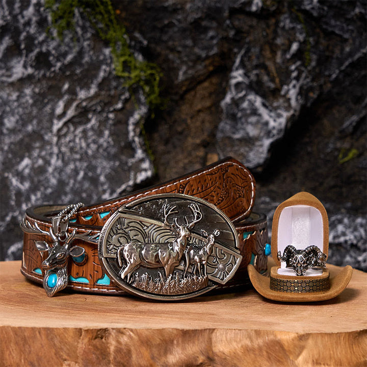 Hirschflagge DIY versteckte Messer Gürtelschnalle mit Geisterziegenring Bundle Set