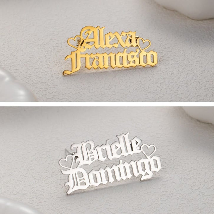 Benutzerdefinierte Zwei Namen Brosche Edelstahl Anzug Zubehör