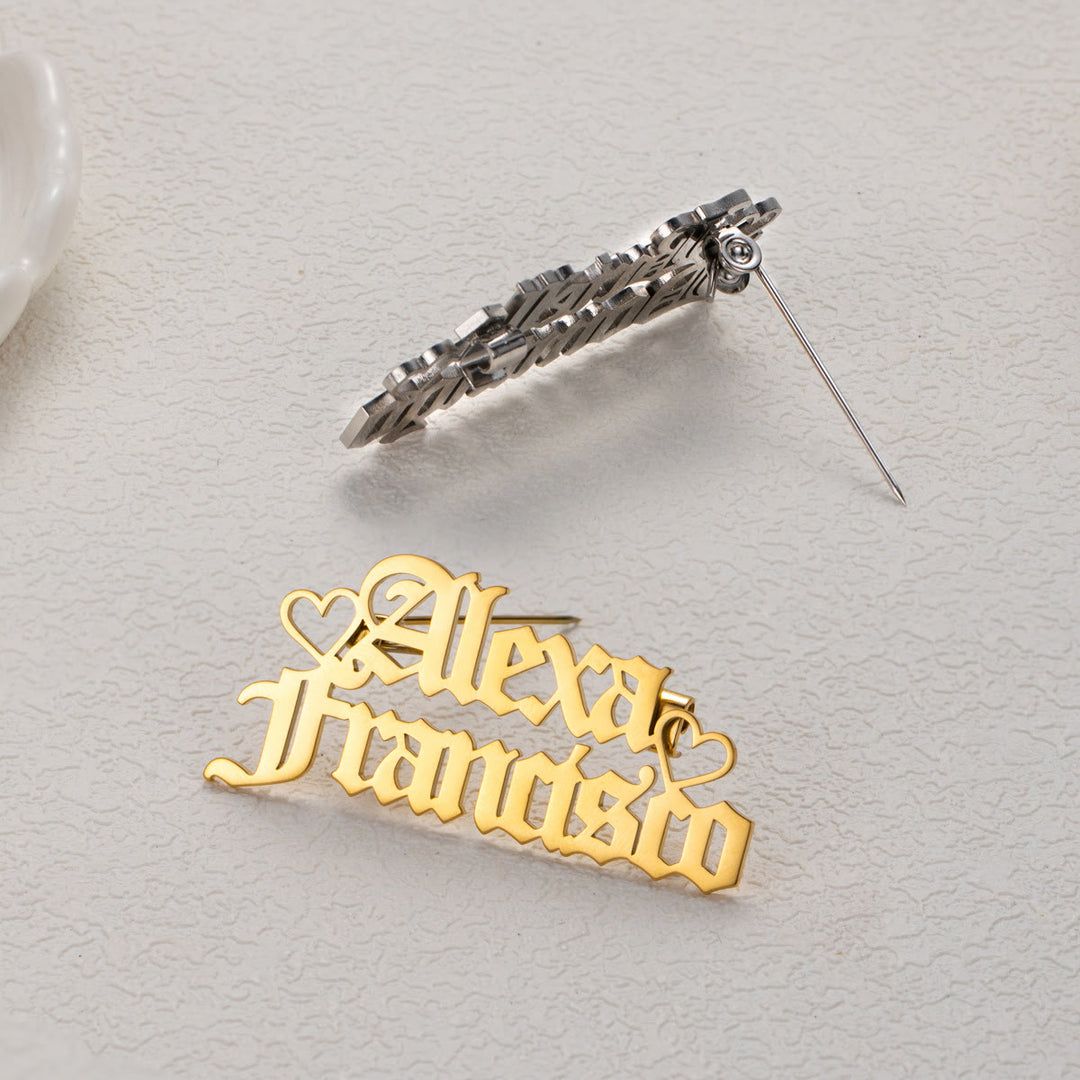 Benutzerdefinierte Zwei Namen Brosche Edelstahl Anzug Zubehör