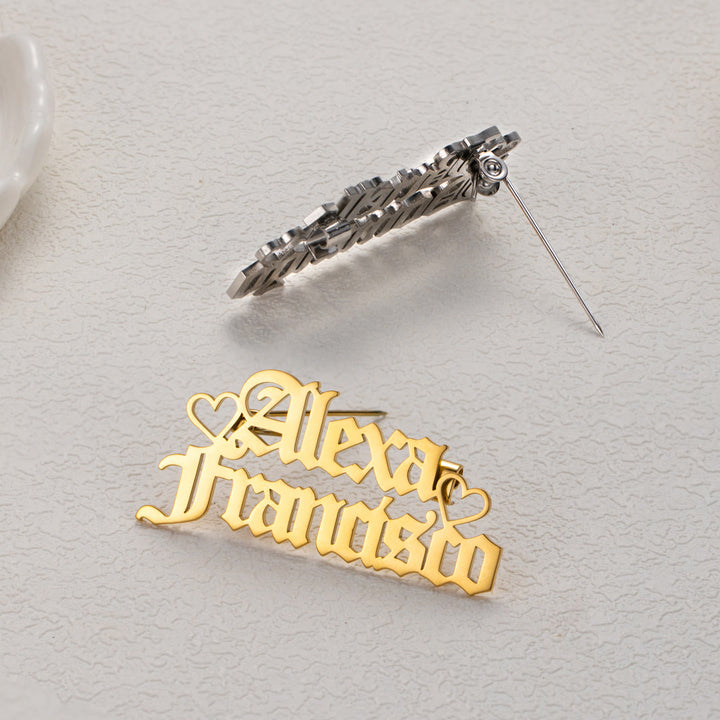 Benutzerdefinierte Zwei Namen Brosche Edelstahl Anzug Zubehör