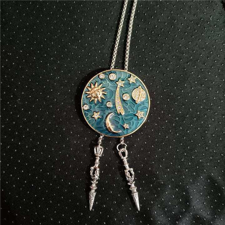 Vintage Sonne Halbmond Universum Strass Bolo Krawatte