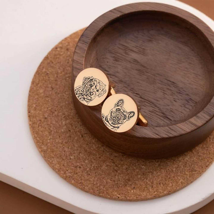 1 Paar Manschettenknöpfe mit individuellem Haustierporträt-Knopfabdeckungsset