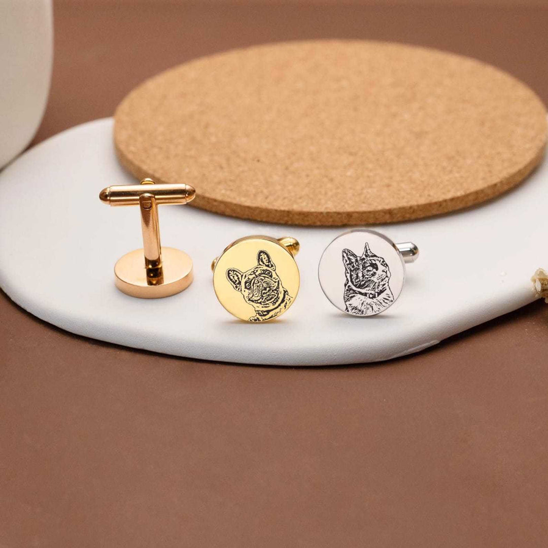 1 Paar Manschettenknöpfe mit individuellem Haustierporträt-Knopfabdeckungsset