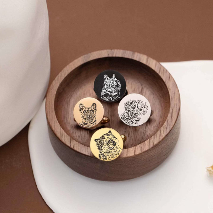 1 Paar Manschettenknöpfe mit individuellem Haustierporträt-Knopfabdeckungsset