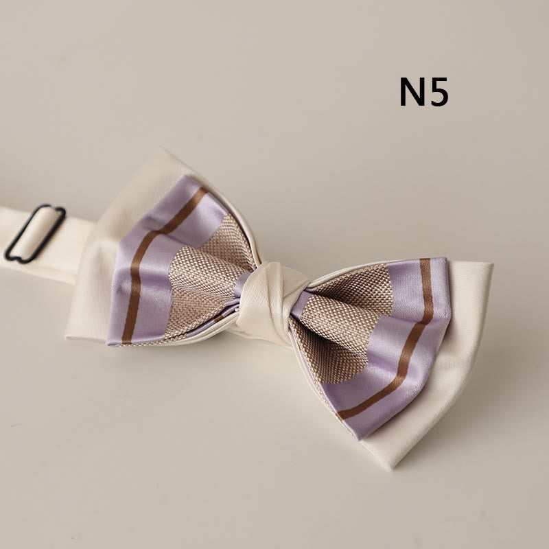 Beige gemusterte zweilagige Fliege aus Satin mit verstellbarem Riemen