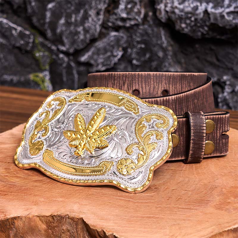 Gold Silber Floral Ahorn DIY Schnalle Ledergürtel - Ahorn - Brauner Distressed-Gürtel - 42 - image 9