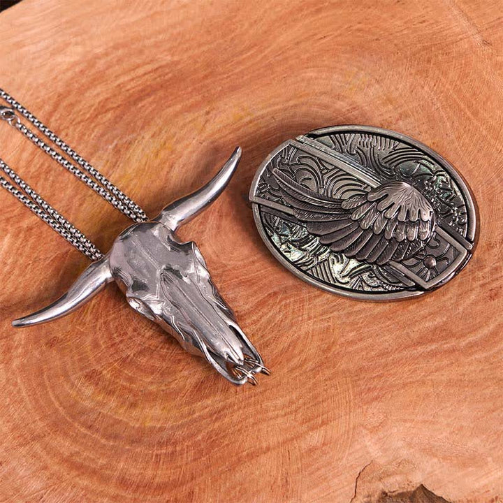 Engelsflügel DIY Verstecktes Messer Gürtelschnalle Longhorn Bull Anhänger Bundle Set