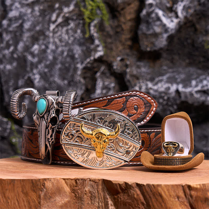 Gold Bull DIY verstecktes Messer Gürtelschnalle Türkis Totenkopf Schaf Anhänger Bundle Set