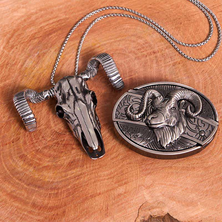 Ziege DIY verstecktes Messer Gürtelschnalle Totenkopf Schaf Anhänger Bundle Set