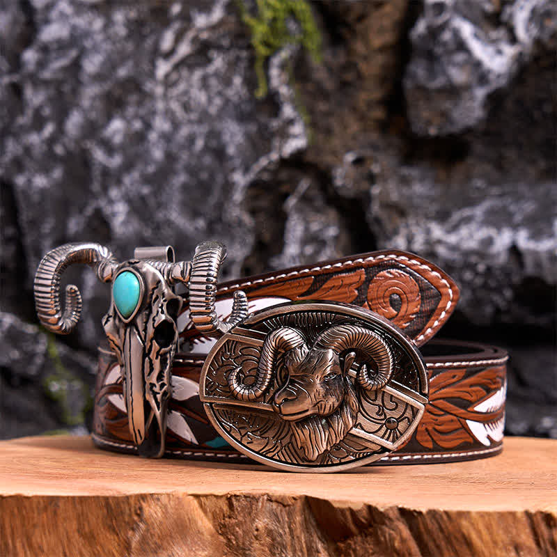 Ziege DIY verstecktes Messer Gürtelschnalle Türkis Totenkopf Schaf Anhänger Bundle Set