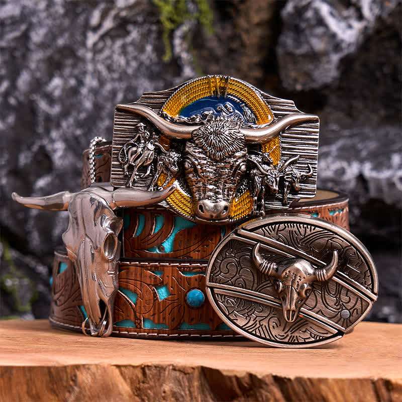 Longhorn Bull Thema DIY verstecktes Messer Gürtelschnalle Anhänger Bundle Set