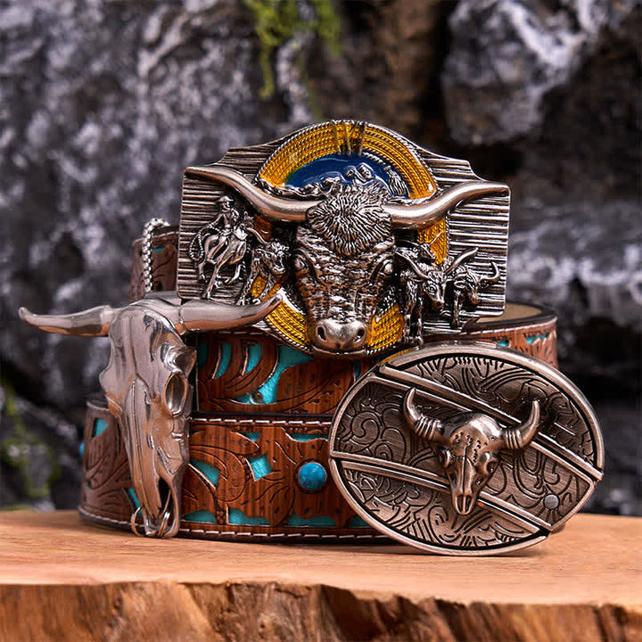 Longhorn Bull Thema DIY verstecktes Messer Gürtelschnalle Anhänger Bundle Set