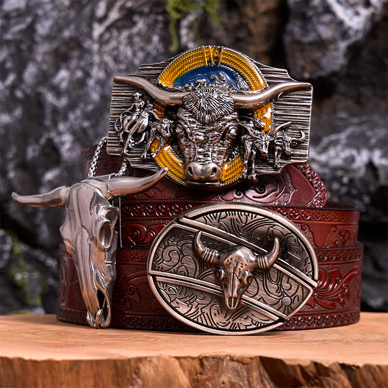 Longhorn Bull Thema DIY verstecktes Messer Gürtelschnalle Anhänger Bundle Set