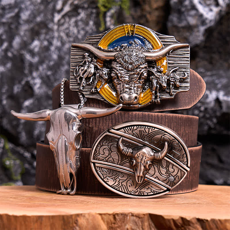 Longhorn Bull Thema DIY verstecktes Messer Gürtelschnalle Anhänger Bundle Set