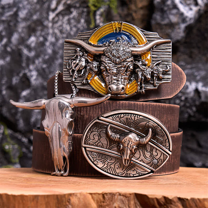 Longhorn Bull Thema DIY verstecktes Messer Gürtelschnalle Anhänger Bundle Set
