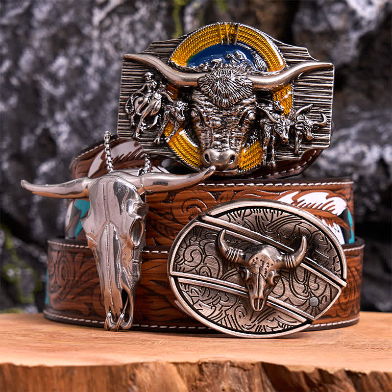 Longhorn Bull Thema DIY verstecktes Messer Gürtelschnalle Anhänger Bundle Set