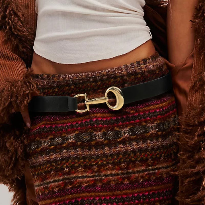 Damengürtel mit Hufeisenschnalle, einfacher Ledergürtel